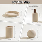Bathroom Accessories Set, 5 PCS Sandstone Look Stripe Modern Bath Organizer with Soap Dispenser, Toothbrush Holder, Tumbler, Soap Dish, Candle Holder for Countertop Kitchen Sink (Beige) - color: Beige