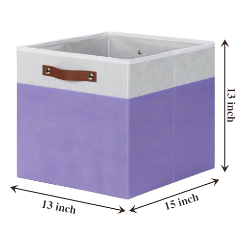 Temary Foldable Cube Baskets 4Pack - Clothes Shelf Storage with Handles, Fabric Storage Organizer Bins (White&Purple, 13x15x13 Inch) - color: White&Purple, size: 13x15x13