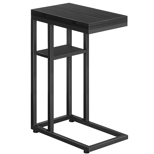 HOOBRO Foldable End Table, C Shaped Side Table with Storage Shelf, Small Snack Table Suitable for Living Room Bedroom Small Spaces, Easy Assembly, Black BK29SF01 - color: Black