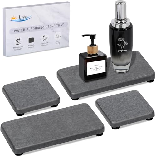 4PCS Water Absorbing Stone Tray for Sink, Fast Drying Stone Sink Tray, Water Absorbent Diatomite Trays, Stones Soap Diatomaceous Coaster, Stones Drying Trays for Bathroom Sinks and Kitchen Counter - color: Dark Gray