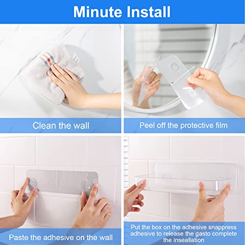 Diesisa Acrylic Wall Mounted Shower Caddy, Clear, Large Size 4D x 12.8" W x 3.3" H, Acrylic Shelf, No Drilling Walls Adhesive Shelf, Bathroom Shelves with Self Adhesive Tape for Bathroom, Kitchen - color: Clear - Long Basket