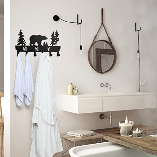 Coat Rack Wall Mount with 6 Hooks, Metal Bear Coat Hanger for Hanging Hat, Clothes, Robe, Keys, Backpack, Towels, Jacket, Purse - Closet, Door, Entryway, Bathroom, Bedroom (Black)