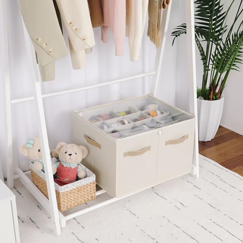 TOPIA HOME Shoe Organizer for Closet, Foldable Shoe Box with Adjustable Dividers and Clear Cover, Space Saving Shoe Storage Organizer Cabinet with Reinforced Handles, Fits 16 Pairs, Beige TP09Y - color: Beige, size: Large(20.87''L x 16.54''W x 13.5''H)
