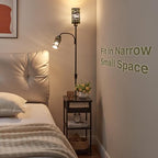 BAMGROW Floor Lamp with End Table, Side Table with Lamp Attached, Bedside Nightstand Light for Small Spaces with Wicker Drawer and Storage Shelf for Living Room, Bedroom, Guest Room, 2 Bulbs Included