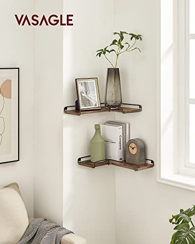 VASAGLE Corner Shelf Wall Mount Set of 2, Floating Shelves, Small Wall Shelf for Decor Storage, for Living Room Bedroom Kitchen Bathroom, Rustic Brown and Black ULLS831B01 - color: Rustic Brown + Black