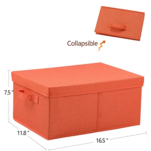 HOONEX Storage Bins with Lids for Organizing, Pack of 2, Storage Boxes with 2 Carrying Handles and Sturdy Heavy Cardboard, 16.5" L x 11.8" W x 7.5" H for Shoes, Books, Clothes, Nursery, Orange - color: Orange
