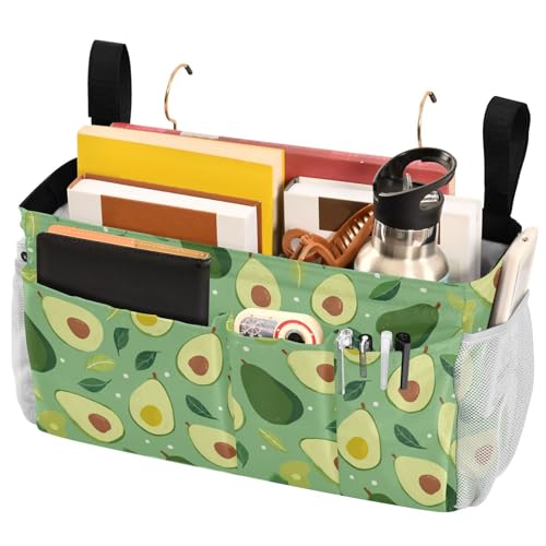 Bedside Caddy Hanging Bunk Bed Caddy Bed Organizer Hanging Pocket with 2 Hooks Bedside Storage Organizer Pocket Bag Holder Green Avocado and Leaf - color: Green Avocado and Leaf