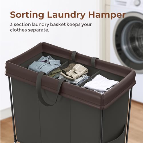 Mefirt 320L Laundry Hamper with Wheels, 3 Section Large Rolling Laundry Basket Bag with Wheels, Clothes Hamper Cart for Laundry, Bedroom, Bathroom and Dorm - color: black-3 section, size: 320L