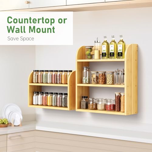 ROMGUAR CRAFT 3 Tier Bamboo Spice Rack, Countertop or Wall Mounting Wood Spice Jars Organizer Shelf for Kitche, Pantry (Natural) - color: Natural, size: 3 Tier