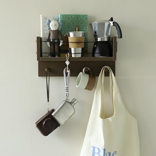 Entrance Coat Rack ，Coat Hooks, Wall-Mounted Wooden Hook Rack, Wall-Mounted Shelves are Very Suitable (Walnut Color Finish-B-1) - style: Walnut color finish-B-1