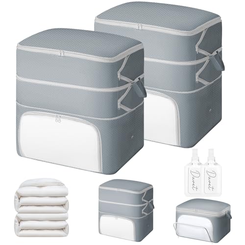 Comforter Storage Bag - 130L Blanket Storage Bags Front-opening Ultra Space Saving Self Compression Organizer, Washable Compression Bags for Storage Comforter Blanket, 2 Pack, Grey - color: Gery, size: 2 Pack - 3-Layer