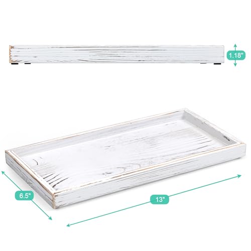 ALELION 13" White Bathroom Vanity Tray for Counter - Wood Decorative Tray for Toilet Tank Makeup Perfume Jewelry Catchall Table - Wooden Kitchen Countertop Organizer for Soap Dispenser - color: Whitewashed, size: 6.5" x 1.2" x 13"