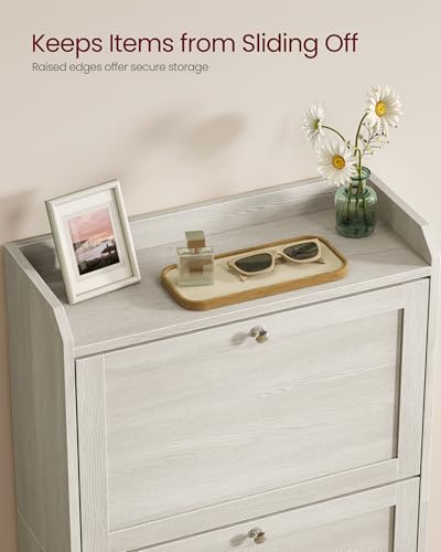 VASAGLE Shoe Cabinet with 3 Flip Drawers, Shoe Organizer, Adjustable and Removable Dividers, Holds 12-20 Pairs, Entryway, 9.4 x 23.6 x 47.7 Inches, Oatmeal Beige ULBC036LN02S - color: Oatmeal Beige, size: 9.5"D x 23.6"W x 47.7"H, style: shoe cabinet