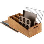 DINDON Pull Out Cabinet Organizer for Pans, Cookie Sheet, Bakeware, Cutting Board, Slide Out Kitchen Cabinet Storage Organizer Rack, 10.5''W X 21"D X 7.5"H, Wood - size: 7.5"H