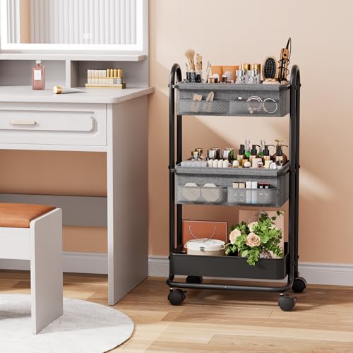 Modanais Baby Diaper Caddy Organizer Cart - 3 Tier Rolling Storage Cart with Wheels, Baby Essentials for Nursery Storage, Detachable Dividers - for Crib, Bedroom, Art & Craft Organizer (Black) - color: Black