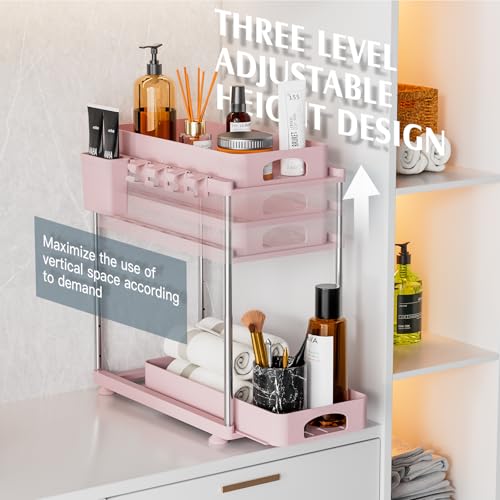 VERIFOST Under Sink Organizer, 2 Pack Kitchen and Bathroom Cabinet Organizer, 2 Tier Adjustable Height Storage, Pink - color: Pink