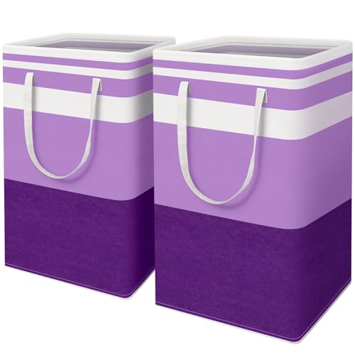 HomeHacks 2 Pack Large Laundry Baskets, Waterproof, Freestanding Laundry Hampers, Collapsible Clothes Hamper with Reinforced Handles in Laundry, College Dorm, Bathroom, Bedroom (Purple, 88Lx2) - color: Purple, size: 88L