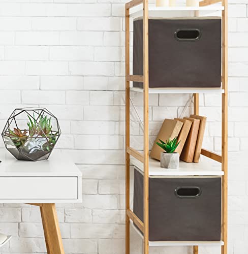 Simple Houseware Foldable Cube Storage Bins with Handles, 11-Inch, Brown, 6-Pack, Fabric Cubes Organizer for Closet or Shelves - color: Brown