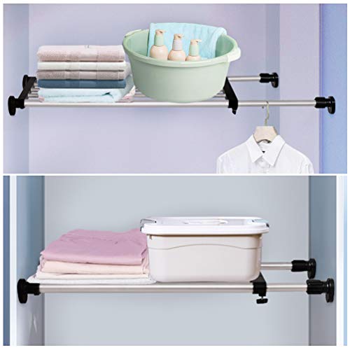 BAOYOUNI Expandable Shelf Closet Tension Rod Adjustable Shelving Unit Storage Rack Organizer Hanger Space Saving Divider for Wardrobe, Cupboard, Kitchen, Bathroom Use, Black - color: Black, 1pc (2-bar Telescopic), size: Recommended Use Length: (38.98-60.2