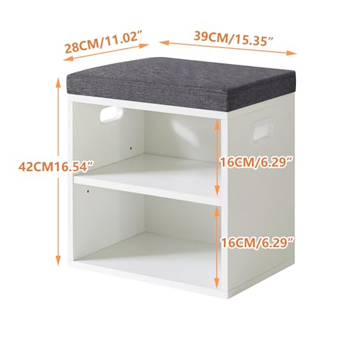 YMYNY Shoe Storage Bench with Cushion, 2 Tier Shoe Rack with Padded Seat, Adjustable Shoe Organizer Cabinet for Entryway, Living Room, Hallway, Closet, Bedroom, 15.4L*11W*16.54H, White, UHBD028W - color: White