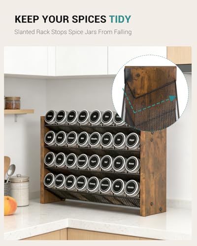 NESAPTO Spice Rack Organizer for Cabinet, Wooden 4 Tier Vertical Seasoning Organizers for Kitchen Pantry, Countertop/Wall Mount, Holds 32 Spice Jars (No Jars Included), 15.7" W × 9.4" H - size: Holds 32 Jars, 15.7"W × 9.4"H
