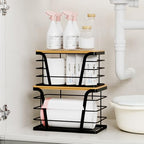 TIDIIABODE 2 Pack Stackable Storage Laundry Kitchen Organizers, Wall Mount Trash Bag Holder with Bamboo Top and Garbage Bag Dispenser No Drill - color: 2-Pack-L&S-Black