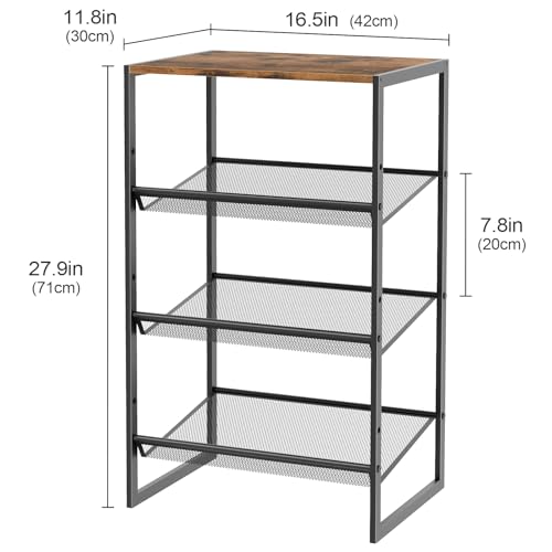 Garden 4 you Shoe Rack for Closet Narrow 4 Tiers, Small Shoe Rack with Brown Wooden Tabletop, Adjustable Metal Shoe Shelf for Closet Entryway Hallway Living Room - color: Brown, size: 4-Tier