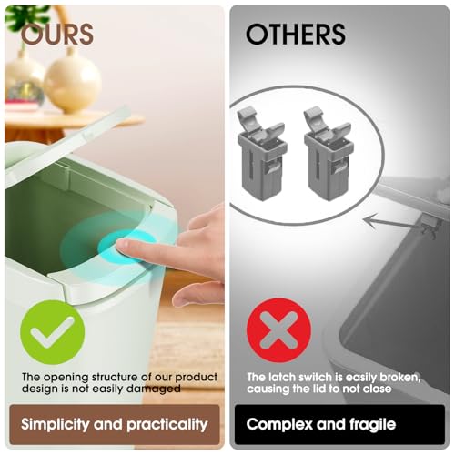 CEROELDA 3 Pack Bathroom Trash Can with Lid, 10L/2.6 Gal Small Garbage Can with Press Top Lid, Slim Plastic Waste Basket for Toilet, Office, Bedroom (Green) - color: 3 Pack-Green