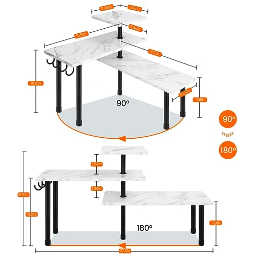 Homode Bathroom Counter Corner Shelf, 3 Tier Kitchen Countertop Organizer for Over The Sink, Make Up, Dresser Table, White Marble - color: White Marble, With Hooks