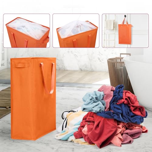 Odonata Slim Laundry Hamper Handles Collapsible Laundry Basket Thin Dirty Clothes Basket Narrow Laundry Bag Foldable Dirty Hamper 45L (Orange) - color: Orange