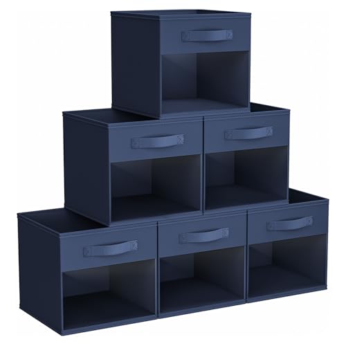 DIMJ Storage Cubes, Cube Storage Bin, 6 Pack Foldable Storage Bins with Window, Closet Storage Boxs with Handle, 11x 11 inch Storage Organizer for Clothes, Toys, Books - color: Navy Blue, size: 10.6 Inch.- 6 Pack