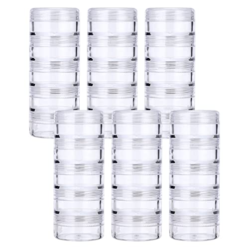 Hipiwe 6 Sets 5 Layers Plastic Round Storage Containers Small Art Craft Accessory Organizer Box 10ML Containers Jars for Jewelry Small bead Nail Designs Storage - size: 6Packs 1.5"D x3.9"H