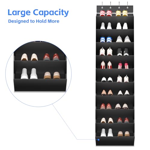 REGELETO 10 Tiers Large Size Over the Door Shoe Organizer Storage, Hanging Shoe Rack for Door with Deep Pockets, Fit 20 Pairs Shoe Organizer Holder for Sneakers and Boots (Black) - color: Black-10 cell