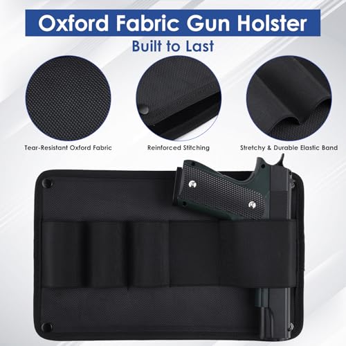 Gun Safe Door Organizer with Strong Adhesive Hook &Loop and Magnet Tape Two Way Mount, Elastic Gun Safe Pistol &Mag Holder for Most Pistols, for Indoor Storage - size: 2 Pack, style: 2 Pouch 1 Elastic Holster