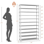 VILICK 11 Tiers Tall Wide Shoe Rack 55 Pairs Large Capacity Sturdy Durable Shoe Rack for Closet Metal Shoe Organizer Shelf with Two Hooks Space Saving for Entryway Grey - color: Grey