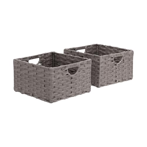 Seville Classics Premium Handwoven Portable Laundry Bin Basket with Carrying Handles, Household Storage for Clothes, Linens, Sheets, Gray, Rectangular (2-Pack) - color: Gray, size: Rectangular Hamper (2-Pack)