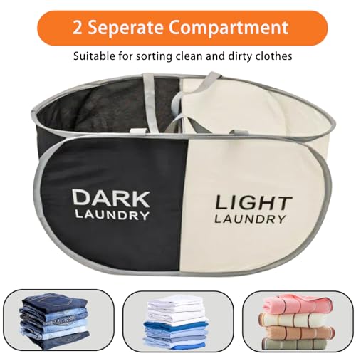 Foldable Pop Up Laundry Hamper, 2 Section Laundry Basket, Dirty Clothes Hampers Sorter Basket for Laundry, Cruise, Bedroom, College Dorms (Black Beige) - color: 2 Compartments - Black Beige