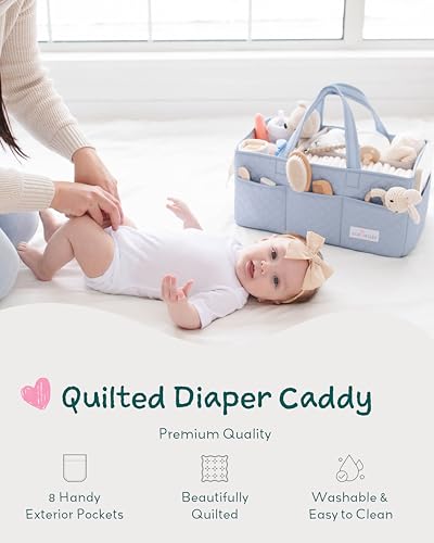 Lily Miles Baby Diaper Caddy Organizer, Quilted Nursery Storage Organizer for Newborn Essentials and Diaper Changing Station, Gift for Baby Shower and Registry Must-Have (Baby Breeze) - color: Baby Breeze