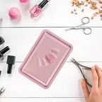 Beavorty Stainless Steel Jewelry Tray Pink Ring Holder Multi-Functional Nail Tool Organizer Trinket Storage Plate with Stable Feet 7X5 Inches - color: Pink