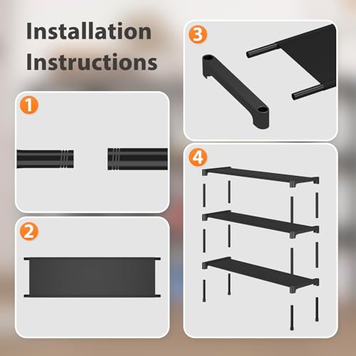 SAN HE Long Shoe Rack-Shoe Organizer 2 Tier Shoe Rack for Closet Front Door Entryway Garage, Stackable Free Standing and Freely Combinable Shoe Storage, Space Saving Small Shoe Shelves.