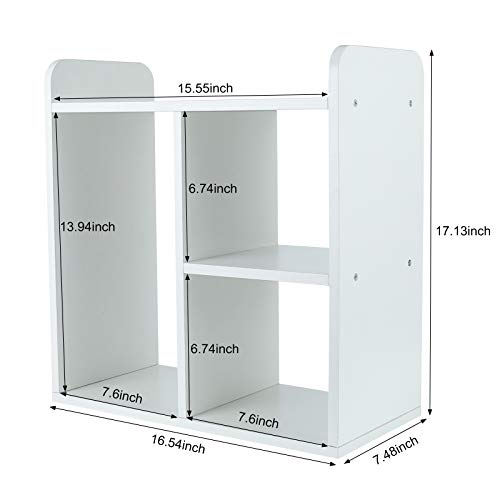 PAG Desktop Shelf Freestanding Wood Small Bookshelf Desk Supplies Organizers and Accessories Storage Display Rack Office Decor for Women, White - color: White, size: Style 2