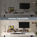 FITUEYES Dual Monitor Stand – 3 Shelf Computer Monitor Riser, Wood Desktop Stand with Adjustable Length and Angle, Desk Accessories, Office Supplies Medium Brown, DT108002WB - color: Brown