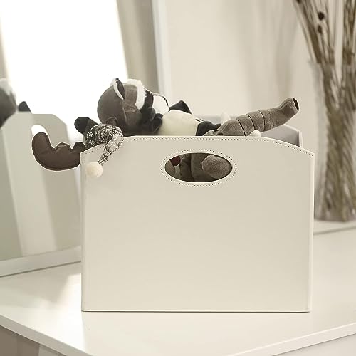 EZDeco Magazine Holder Foldable Magazine Rack Floor PU Leather File Holder Newspaper Book Storage Magazine Basket Document File Folder Organizer for Office Home (Off-White-2) - color: Off-White-2