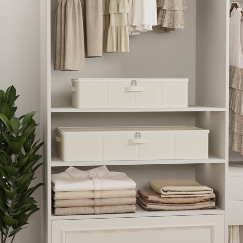 Under Bed Storage Bins, Closet Containers Organizers, Foldable Basket with Zippered, for Blankets, Clothes, Comforters, 4 Pack, Beige, 23.6 x 11.8 x 5.9 In, XSNY20BES-4 - color: Beige, size: Small（4 Pack）
