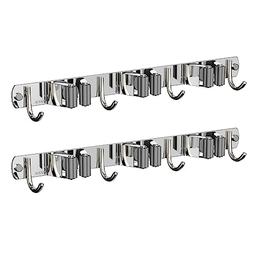 CUXIXA 2 Pack Mop and Broom Holder Wall Mount, Non-slip Broom Hanger, Heavy Duty Mop Broom Organizer for Kitchen Garden Garage Laundry Room Wall Decor Organization and Storage Silver 3R4H - color: Silver, size: 2Pack 3R4H