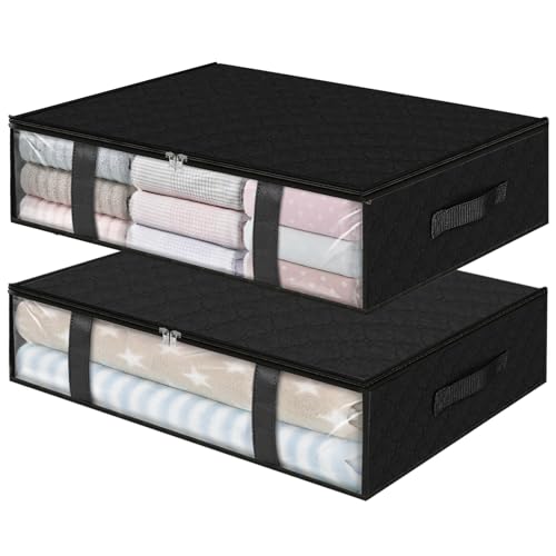 StorageRight Under Bed Storage Bags 2 Pack, 40L Large Clothes & Comforter Storage Containers with Clear Window, Breathable Fabric Organizer for Blankets, Bedding, Seasonal Clothing, Black - color: Black, size: 2 Pack