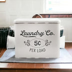 AuldHome Design Farmhouse Laundry Powder Container, White Enamelware Detergent Bin w/Scoop
