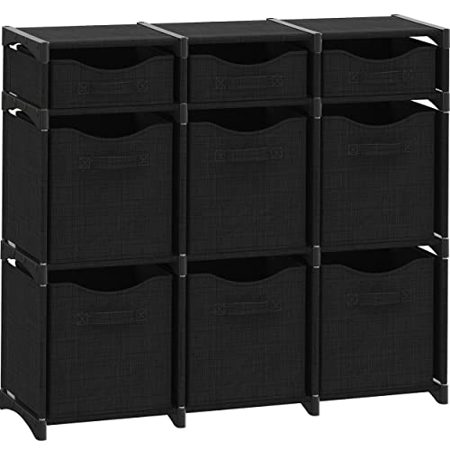 Cube Storage Organizer with Storage Bins Included - The Perfect Closet Organizers and Storage Solution. Includes 9 Storage Cubes, Great For Toy Storage, Closet Storage, Clothes Storage (Black) - color: Black, size: 9 Storage Cubes