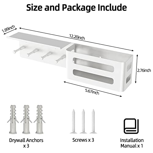 MKO Key Holder for Wall, 12.2In Mail Organizer Holder with Shelf, Metal Key Rack Adhesive Wall Mount, White - color: White with Shelf