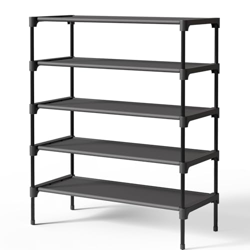 Kitsure Shoe Rack - Non-Woven Shoe Rack Shelf, Shoe Organizer for Closet, Entryway, Garage & Corridor, Stackable Shoe Shelves, 27.5" Wide - 5 Tier, Black - color: Black, size: 27.5" Wide - 5 Tier
